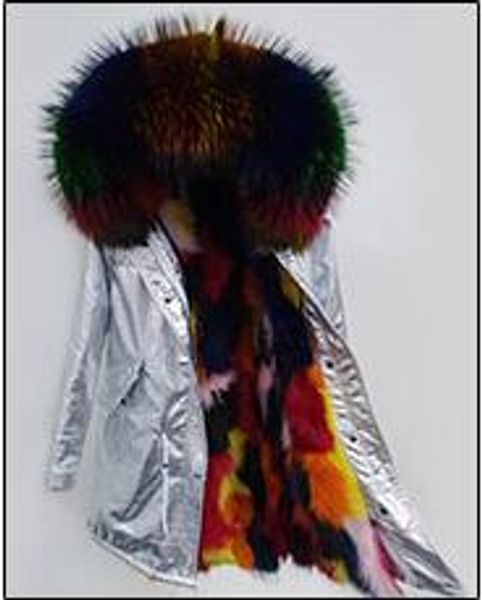 

rainbow fox fur jackets maomaokong brand snow coats lavish multicolour raccoon fur trim 100% real fox fur lining silver long parkas, Black