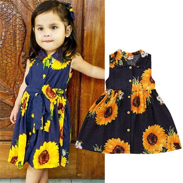 

summer sleeveless sunflower princess dresses for fashion toddler kids baby girls party tutu flower girl dress dropship, Red;yellow