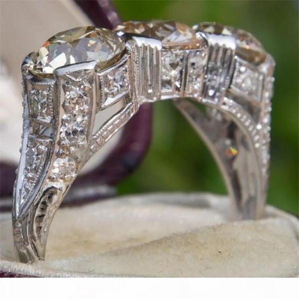 

vintage fashion jewelry 925 sterling silver three stone 5a cubic zirconia cz diamond gemstones women wedding engagement band ring gift, Slivery;golden