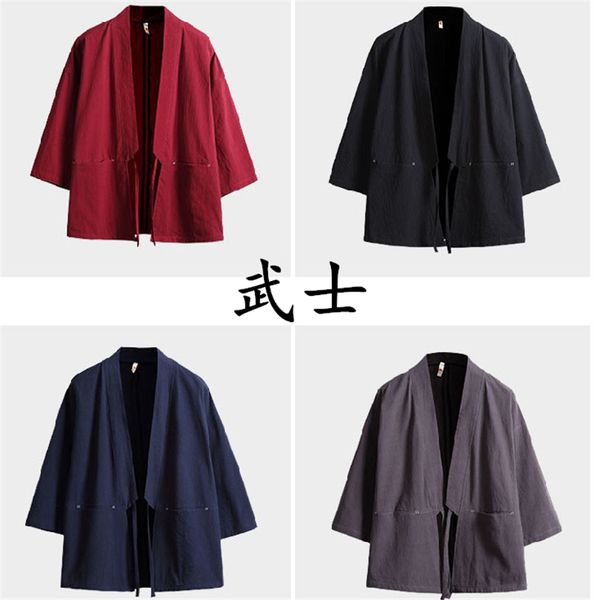 

kimono samurai costume streetwear plus size haori asian clothes yukata men women cardigan jacket traditioanl japanese clothing, Red