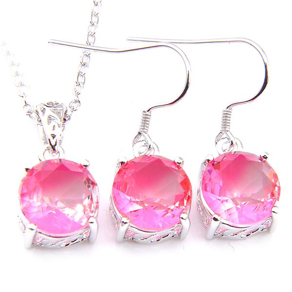 

luckyshine fashion jewellery silver plated 925 necklace round bi colored tourmaline gems pendants earrings jewelry set ing, Black