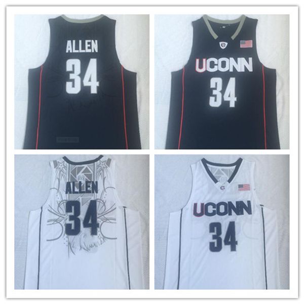 

uconn huskies 34 ray allen university wears jerseys men college basketball navy blue white all stitched shirts s-2xl quality, Black