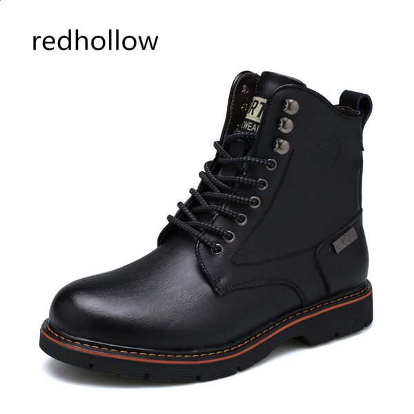 

men shoes fashion boots warm fur winter men boots genuine leather snow ankle for man footwear new casual shoes, Black