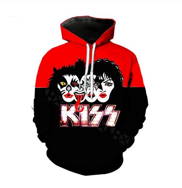 

new fashion men women rock kiss band funny 3d sweatshirts hoodies autumn winter casual print hooded pullovers wr0119, Black