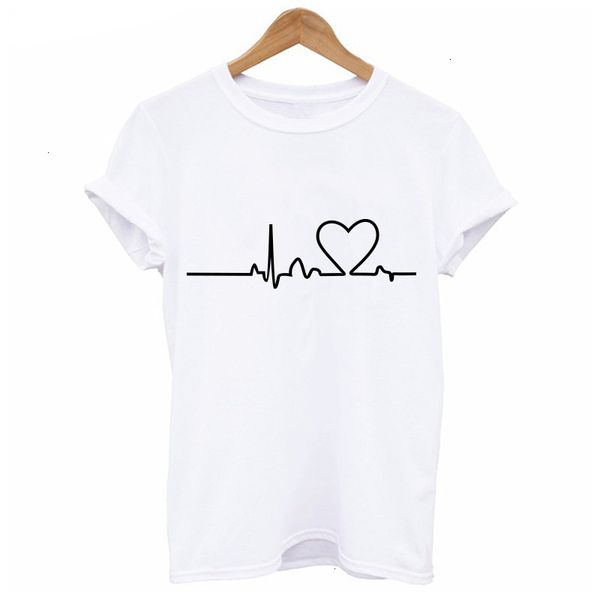 

women clothes woman shirt women t shirts lover printed harajuku summer black casual heartbeat tee female kawaii women clothing, White