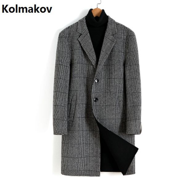 

men's wool & blends kolmakov winter clothes dress for men latticed coats 2021 fashion korean style long windbreakers slim fit m-3xl, Black