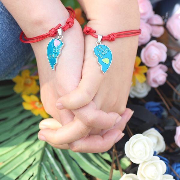 

good friend series heart-shaped stitching pendant leather rope material adjustable girl 2019 latest fashion simple jewelry gift, Golden;silver