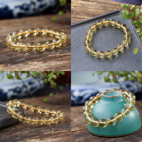 

beaded natural citrine bracelet lemon yellow crystal hand string diy single circle ornaments woman pearl bracelets jewelry beads pieces, Black