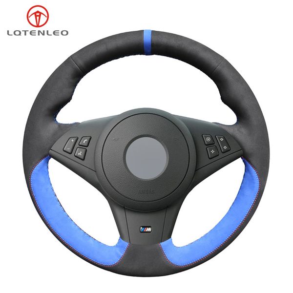 

lqtenleo diy ручной сшитые рулевого управления колеса автомобиля крышка черный синий suede для e60 m5 2005-2008 e63 e64 cabrio m6 2005-2010