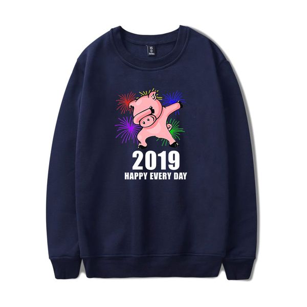 

happy every day cartoon cute pig funny fashion hip hop men women capless sweatshirts hoodies long sleeve tracksuit pullover, Black
