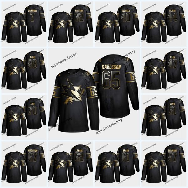 

2019 Golden Edition 65 Erik Karlsson San Jose Sharks Jersey 9 Evander Kane 88 Brent Burns 8 Joe Pavelski 14 Gustav Nyquist 39 Couture Hockey
