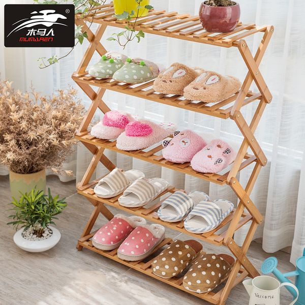 

foldable multi-tier shoe stand shelf large storage shoe rack multiple use bamboo organizer for household room saving