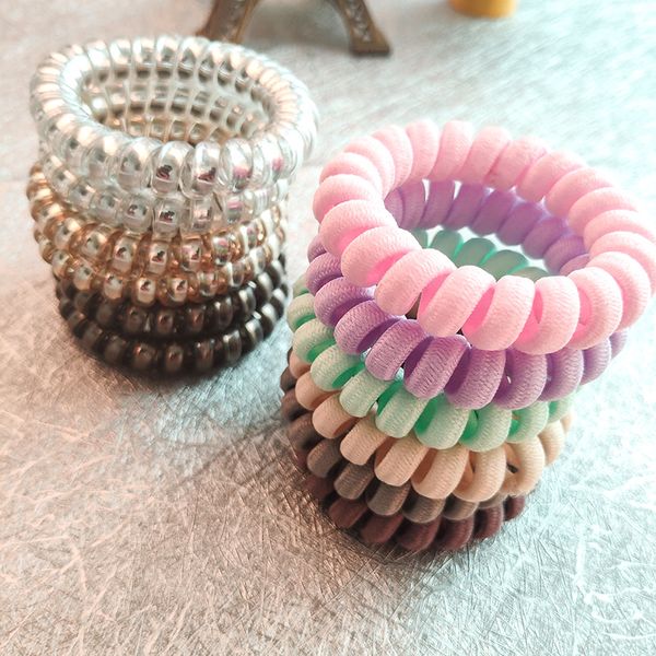 

6pcs hair rope for girls creative new simple phone line no trace large hair ring flock rope headband g0409
