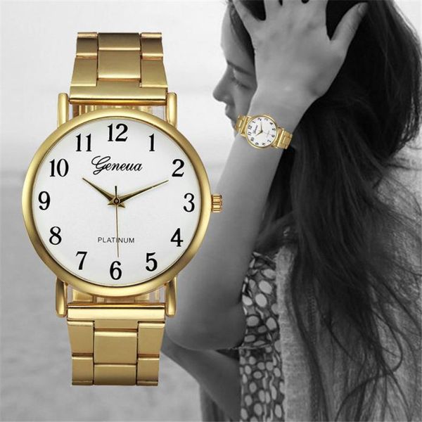 

gold women watches stainless steel ladies quartz wristwatch bracelet watch digital casual dress clock gift #b, Slivery;brown