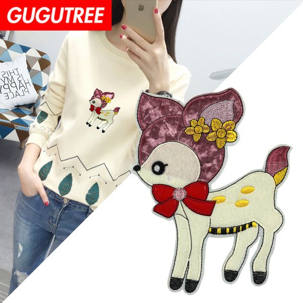 

gugutree embroidery big deer patch animal cartoon patches badges applique patches for clothing dxl-6, Black