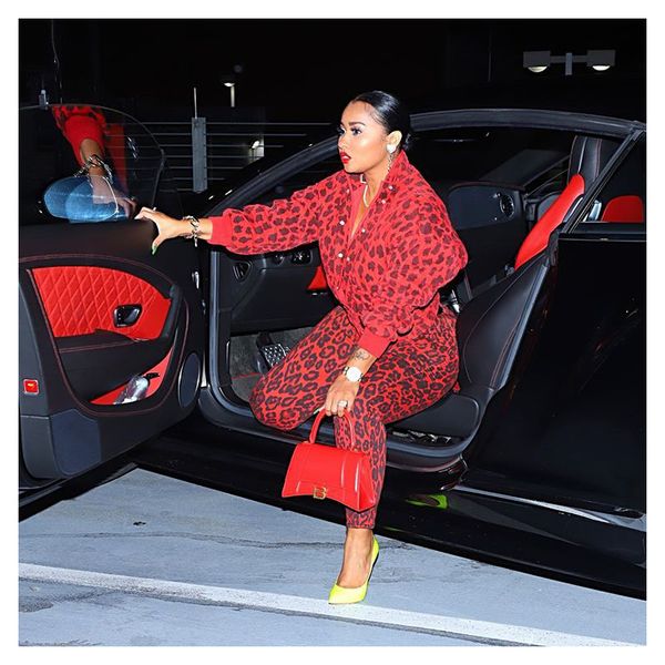 

женская дизайнер сексуальные костюмы мода леопардовый одежда набор женщин роскошные v шеи длинным рукавом из двух частей брюки 2019 зима нов, White