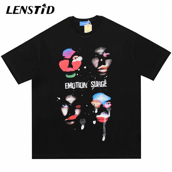 

lenstid mens hip hop t shirt emotion surge face printed tshirt streetwear harajuku t-shirts summer short sleeve cotton tees, White;black