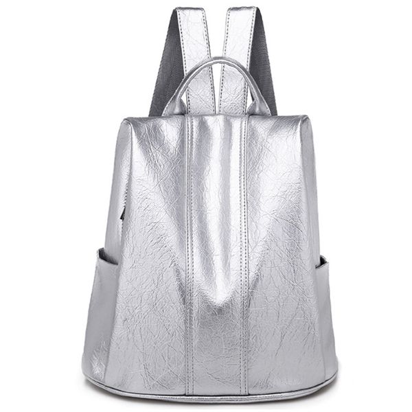 

new shoulder bag large capacity simple personality anti-theft bag casual wild soft leather backpack silver