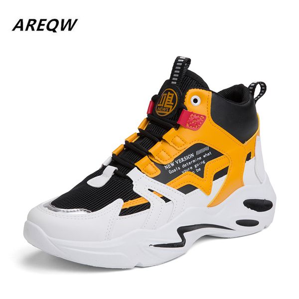 

2019 spring and autumn color matching mesh breathable comfortable men's trend wild casual shoes high to help thick-soled wear, Black