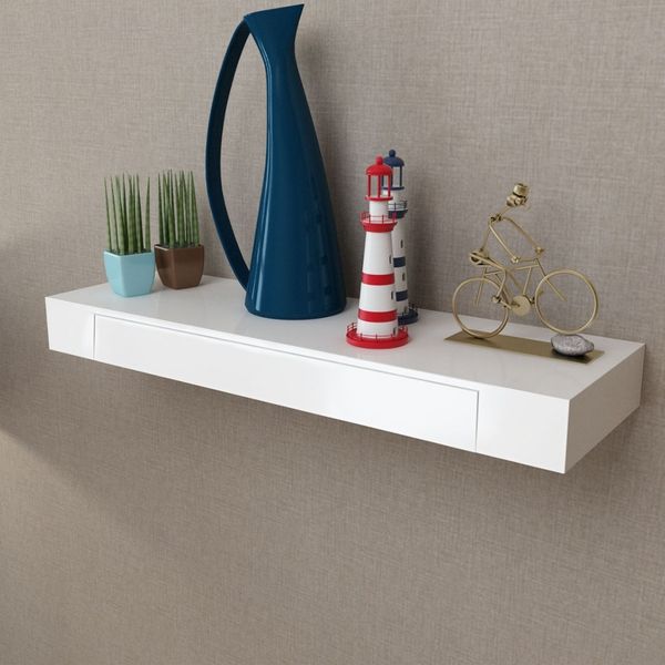 

shelf for walls with drawer, white mdf for books / dvd bedroom furniture