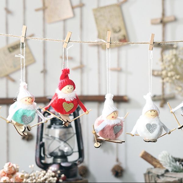 

christmas skiing plush angel pendant drop ornament dolls christmas tree party decoration for home