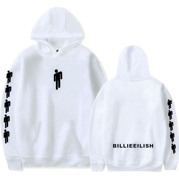 

xxs-4xl billie eilish hoodie famous singer double sided printed long be sleeve inside fleece casual pullover hoodies designer, Black
