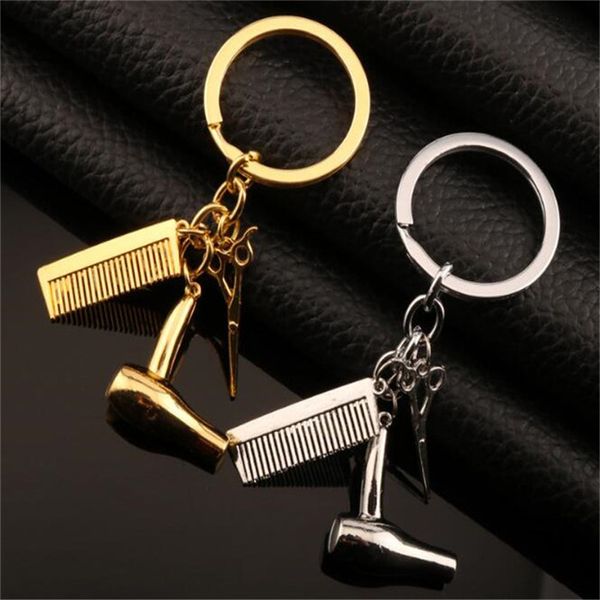 

designer cute keychain scissors keychain cute key ring for women comb hairdryer key chain key holder creative bag charm keyring, Silver