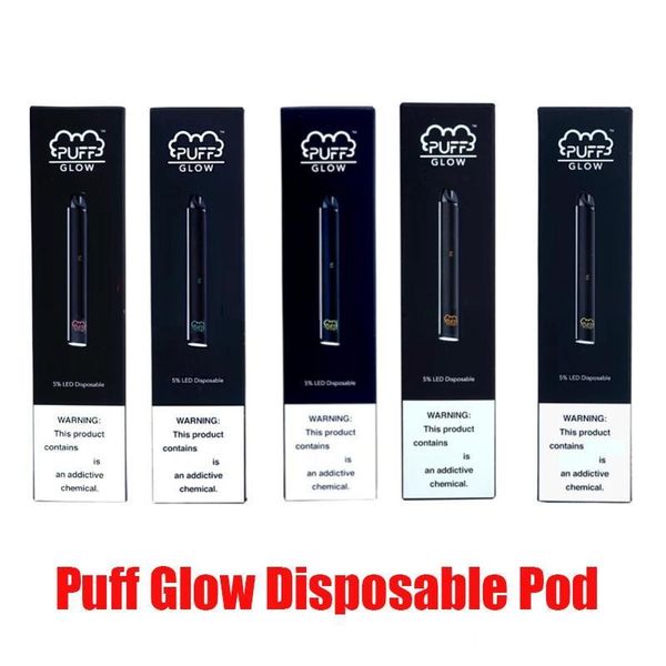 

PUFF BAR GLOW Disposable Device Pods Pre-filled Starter Kit 280mAh Battery 1.4ml Cartridge Vape Pen Security Code LED Light Vaporizers