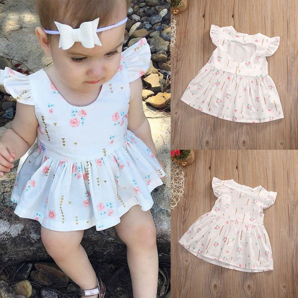 

2018 new baby girl summer dresser ruffles sleeve cotton clothes cute bebes heart princess girls party dress infantil, Red;yellow