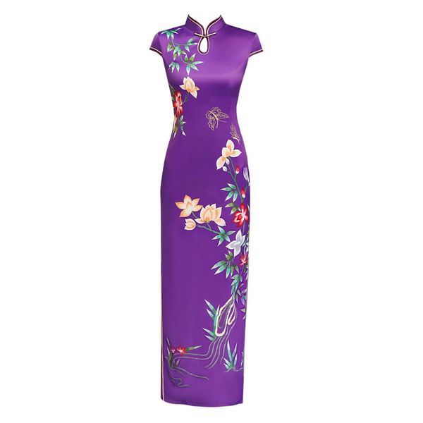 

plus size 5xl vintage chinese style print qipao long handmade button cheongsam dress women's mandarin collar traditional dress, Red