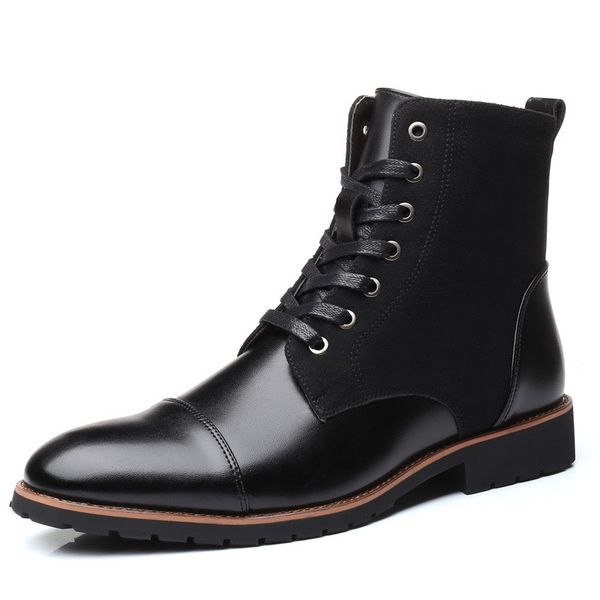 

mens ankle boots leather short plush winter shoes men casual business keep warm snow boots men waterproof youth trend autumn cowboy shoes, Black