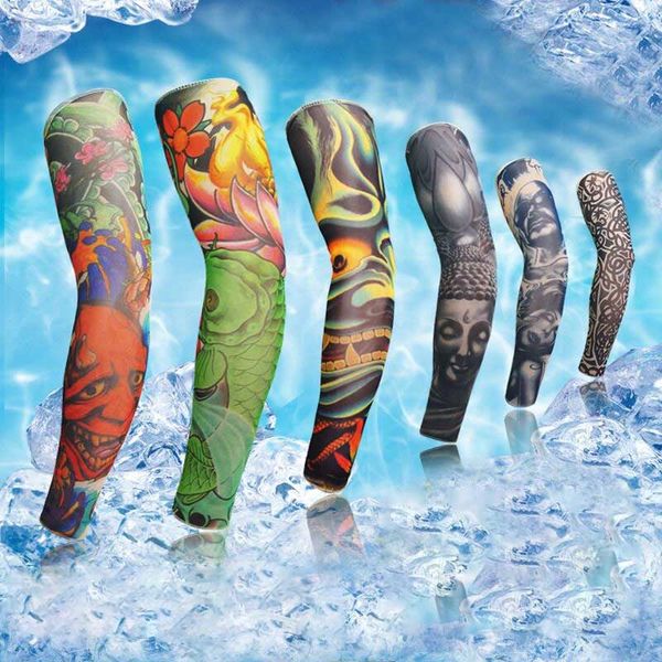 

outdoor cycling 3d tattoo printed arm sleeves sun protection bike basketball compression arm warmers ridding cuff sleeves, Silver