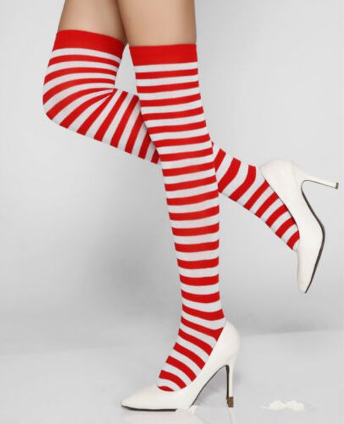 

1pair new women girls over knee long stripe printed thigh high striped patterned socks 11 colors sweet cute warm wholesale lot, Black;white
