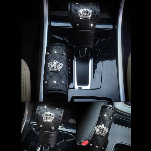 

car seat belt cover leather seat belt shoulder pad crown crystal rhinestones diamond shifter gear cover hand brake covers sets