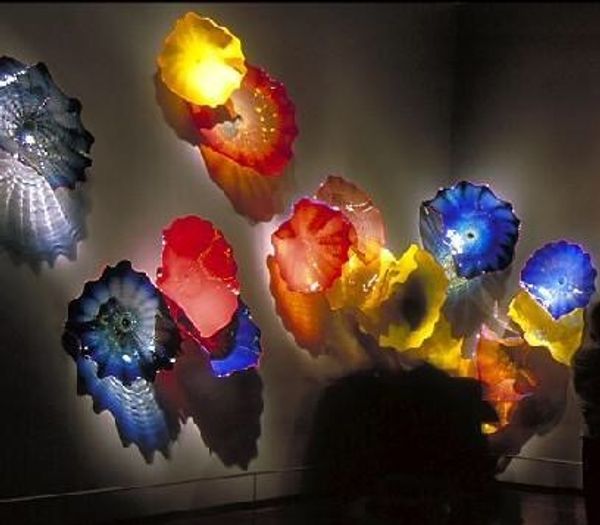 

100% mouth blown borosilicate lamps plate style murano flower glass hanging wall art elegant colorful plates