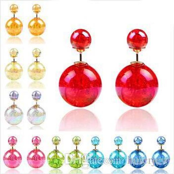 

earings for woman girls double sided pearl earrings candy colors crystal plated double faced ball two ends pearl studs earrings, Golden;silver