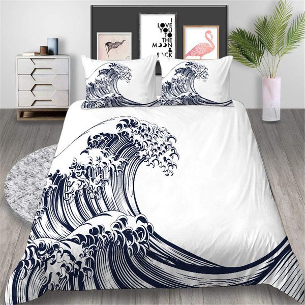 Wave Printed Bedding Set Queen Size Abstract Simple 3d Duvet Cover