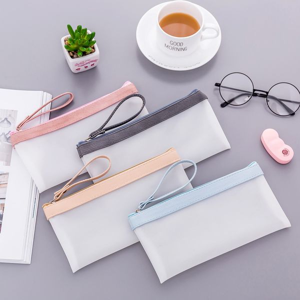 

1pc/pack zipper transparent pencil pouch office pencil cases stationery for school black pink bags children pen box