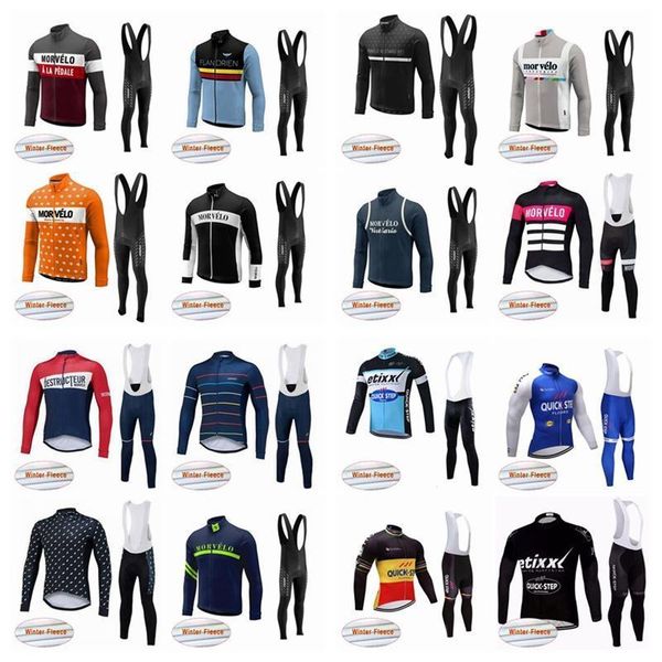 

2020 morvelo quick step team cycling winter thermal fleece jersey bib pants sets men 's autumn multiple choices warm bike sets q50423, Black;red