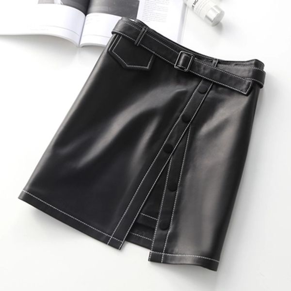 

2018 autumn and winter new sheep high waist irregular belt skirt, Black