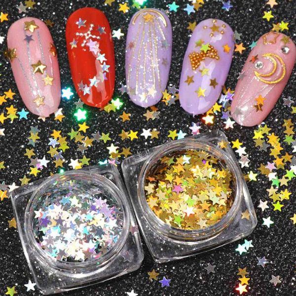

fashion mixed color 1box five-pointed star nail sequins shiny super thin easy to paste smooth nail art glitter, Silver;gold