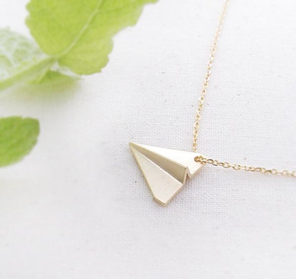 

30 origami plane pendant necklace tiny aviation aircraft model airplane necklace paper plane dream astronaut jewelry, Silver