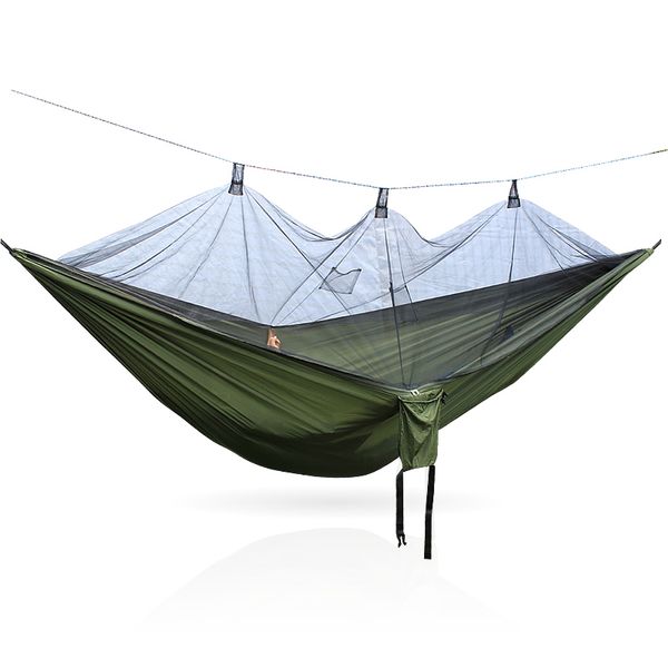 

300cm portable high strength parachute fabric camping hammock hanging bed with mosquito net sleeping hammock outdoor