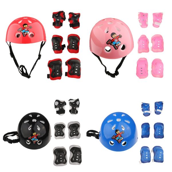

7 pieces kids roller skating cycling helmet knee elbow pad wrist guard gear sets for camping kayaking boating surf protection
