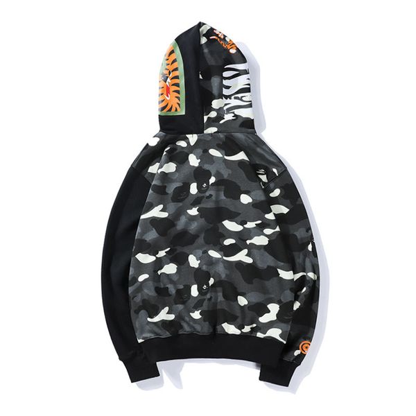

mens hoodie hip hop zipper jacket hoodie for youth streetwear sweater men fashion style shark pattern print jumpers, Black