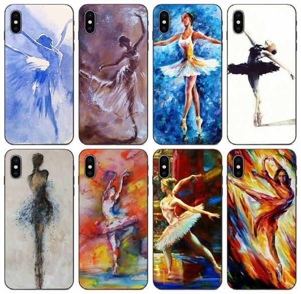 

[tongtrade] clear design ballet ballerina oil painting design case for iphone 11 pro x xs max 8 7 6s samsung a6s huawei y9 lg k10 cover case