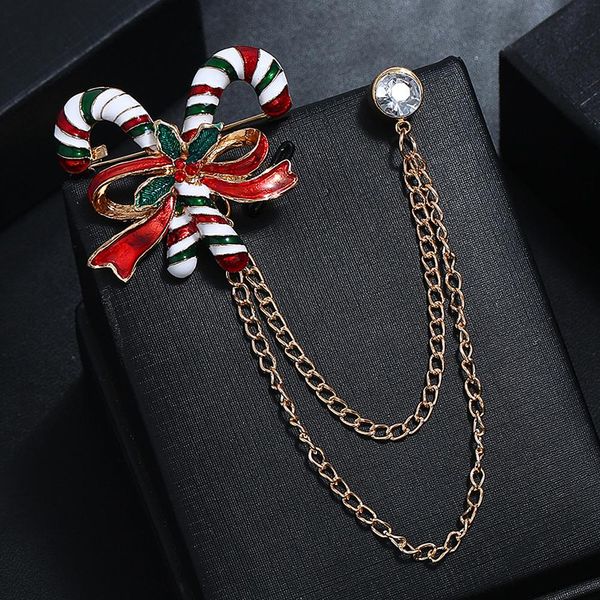 

cartoon bowknot cane double chain brooch pin sweater shirt collar badge jewelry, Gray
