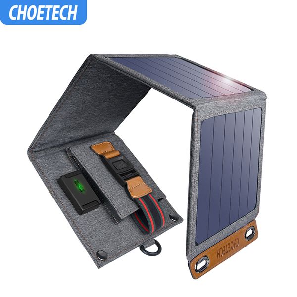 

choetech solar charger 14w usb foldable phone travel charger with sunpower solar panel waterproof for iphone x/8/7/6s/plus