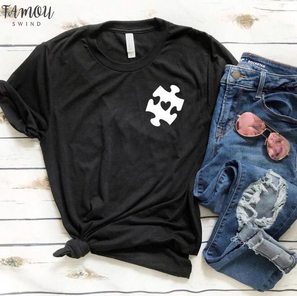 

аутизм головоломка карманный печати женщина tshirt хлопок повседневная смешная футболка подарок 90s lady yong девочка корабль падение s 899, White