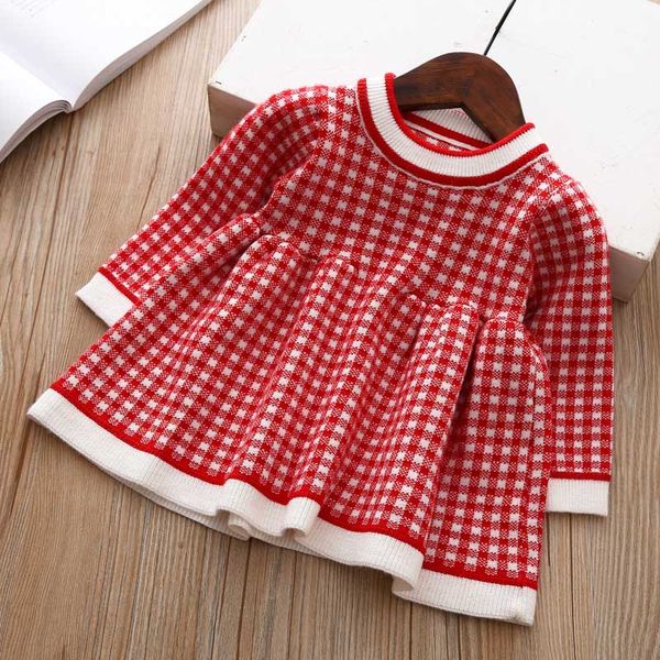 

2019 autumn winter newborn baby girls long sleeve plaid sweater dress 1st birthday dress for baby girl children clothes, Red;yellow